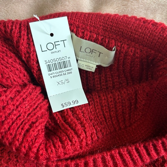 NWT LOFT Vibrant Red Women's Poncho Sweater - Picture 2 of 5
